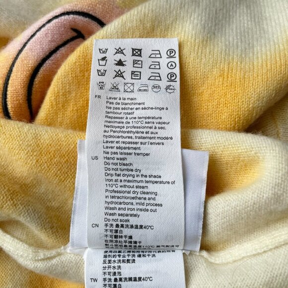 Sandro x Smiley Walk To The Sun Sweater Size 4 Yellow White Cashmere - Picture 10 of 12